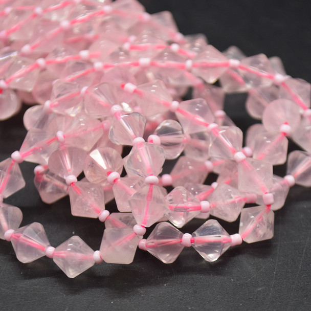Grade A Natural Rose Quartz Semi-precious Gemstone Faceted Bicone Beads - 8mm - 15" strand