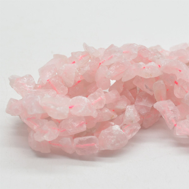 Raw Hand Polished Natural Rose Quartz Semi-precious Gemstone Nugget Beads - 8mm - 10mm - 15" strand