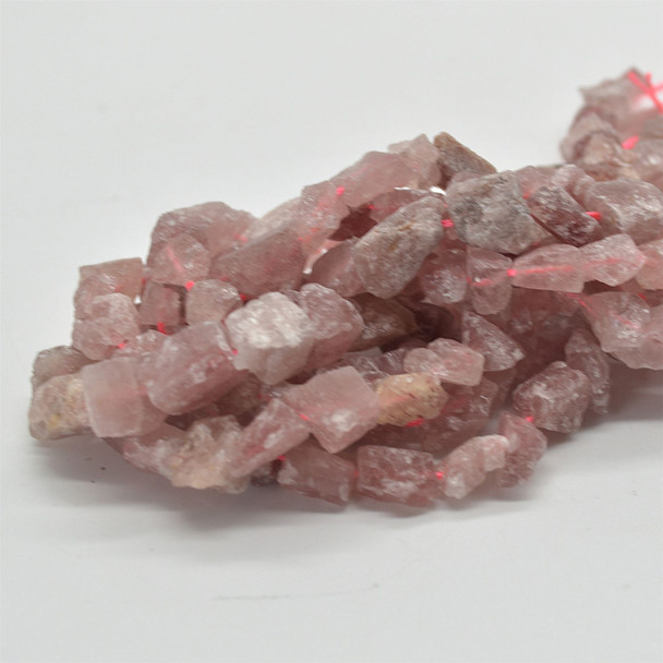 Raw Hand Polished Natural Strawberry Quartz Semi-precious Gemstone Nugget Beads - 8mm - 10mm - 15" strand