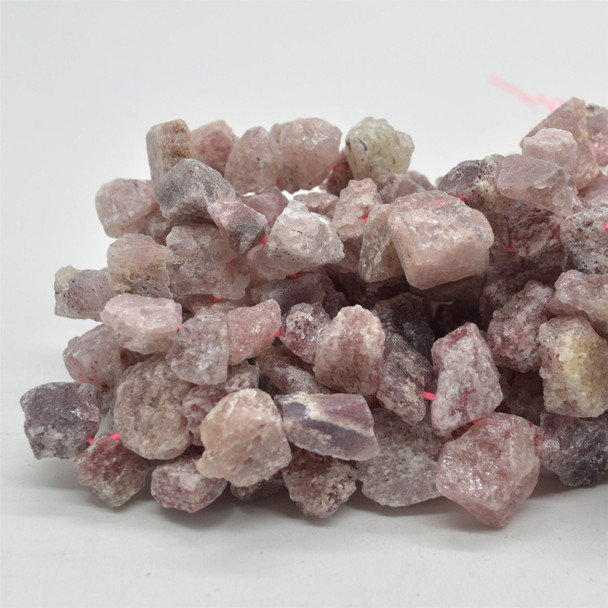 Raw Hand Polished Natural Strawberry Quartz Semi-precious Gemstone Nugget Beads - 15mm - 20mm - 15" strand