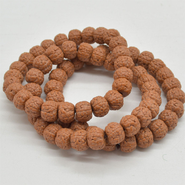 Natural Rudraksha Seed Rondelle Wood Bead Bracelet /  Sample Strand - Mala Prayer Beads - 9mm x  7mm