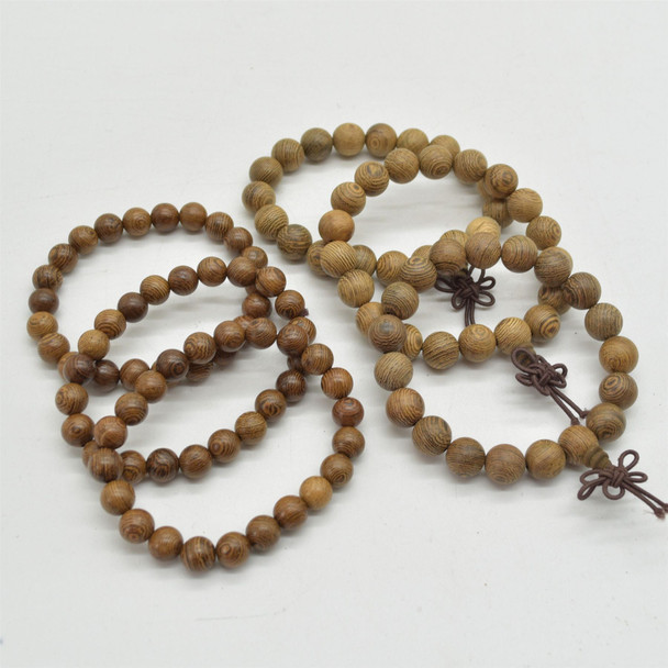 Natural African Sennawood Round Wood Beads Bracelet / Sample Strand - Mala Prayer Beads - 8mm, 10mm Sizes