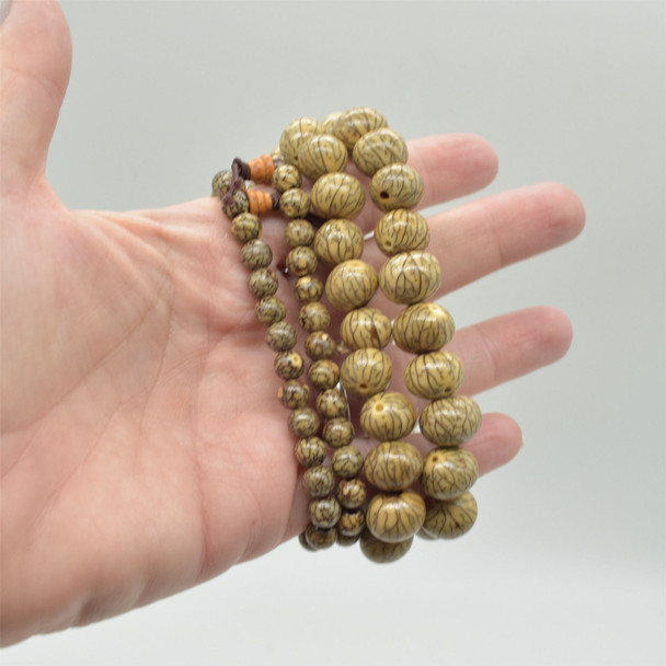 Lotus Bodhi Seeds with lines Round Wood Beads Bracelet Sample Strand