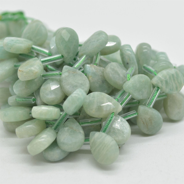 10 High Quality Grade A Natural African Amazonite Semi Precious Gemstone FACETED Teardrop / Pendant Beads - 12mm x 8mm