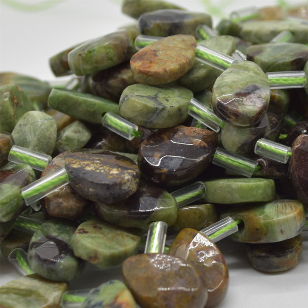10 High Quality Grade A Natural Green Opal Semi Precious Gemstone FACETED Teardrop / Pendant Beads - 12mm x 8mm