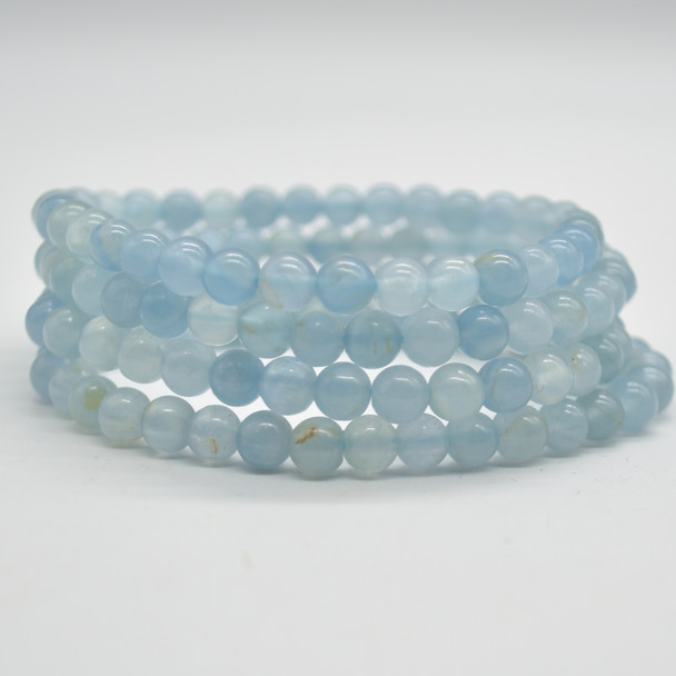 Natural Blue Calcite Semi-precious Gemstone Round Beads Sample strand / Bracelet - 6mm, 7.5"