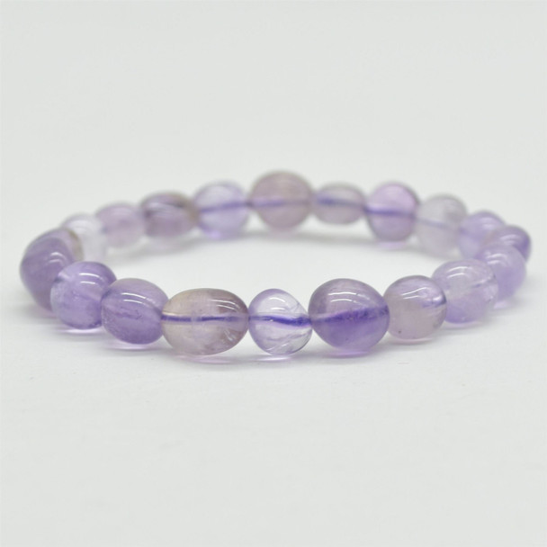 Natural Light Amethyst Semi-precious Gemstone Pebble Nugget Beads Bracelet / Sample Strand - 8mm - 12mm, 7.5"