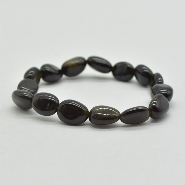 Natural Gold Sheen Obsidian Semi-precious Gemstone Pebble Nugget Beads Bracelet / Sample Strand - 8mm - 10mm, 7.5"