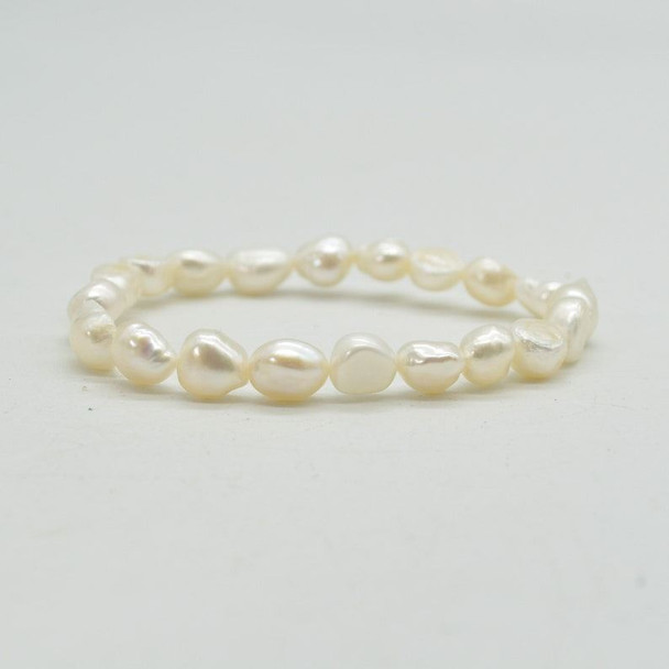 Natural Freshwater Baroque Seed Nugget Pearl Bead Sample strand / Bracelet - 8mm - 10mm, 7.5"