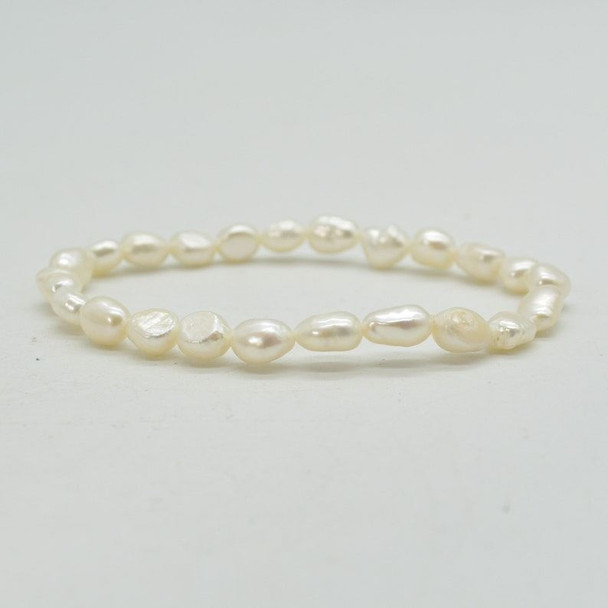 Natural Freshwater Baroque Seed Nugget Pearl Bead Sample strand / Bracelet - 6mm - 8mm, 7.5"