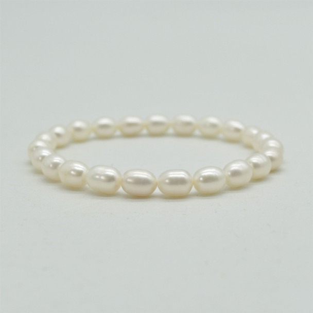 Natural Freshwater Rice Pearl Bead Sample strand / Bracelet - 6mm - 8mm, 7.5"
