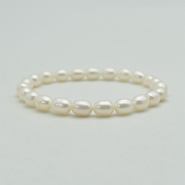 Natural Freshwater Rice Pearl Bead Sample strand / Bracelet - 6mm - 8mm, 7.5"