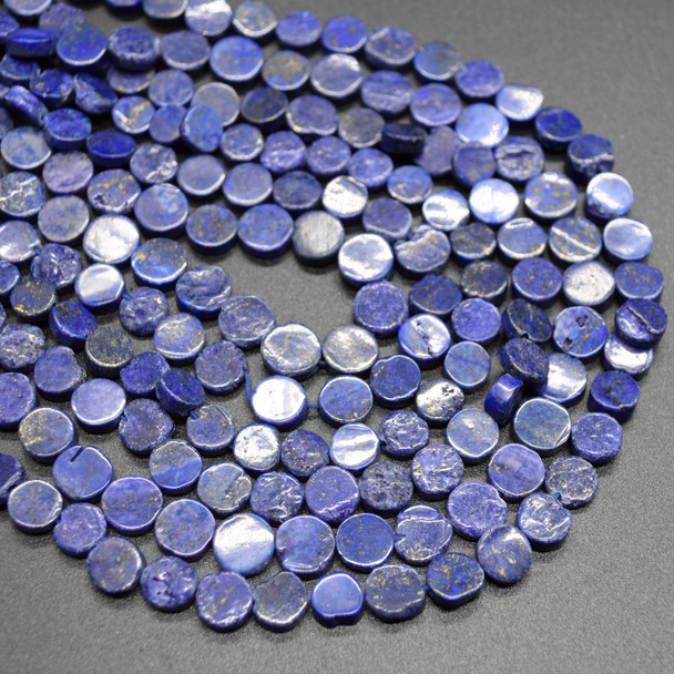 Handmade Lapis Lazuli Semi-precious Gemstone Irregular Disc Coin Beads - 7mm - 8mm - 13'' Strand