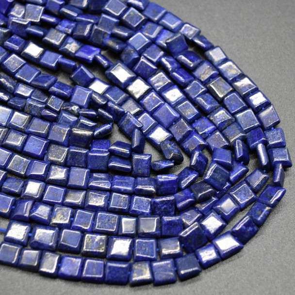 Handmade Lapis Lazuli Semi-precious Gemstone Irregular Square Beads - 5mm - 6mm - 13'' Strand
