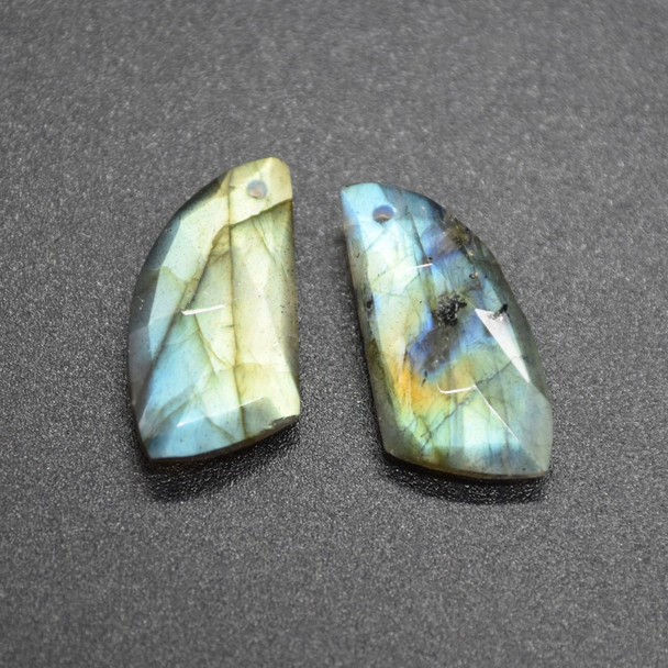 Natural Handmade Labradorite Semi-precious Faceted Gemstone Irregular Shaped Earrings Beads - 2.5cm x 1cm - 1 Pair