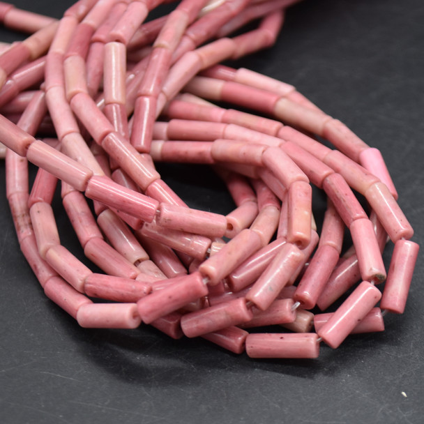 High Quality Grade A Natural Chinese Rhodonite Semi-precious Gemstone Round Tube Beads - 13mm x 4mm - 15'' strand