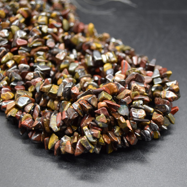 High Quality Grade A Natural Red Iron Tiger Eye Semi-precious Gemstone Chips Nuggets Beads - 5mm - 8mm, 32'' strand