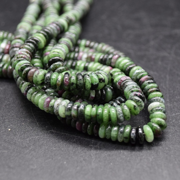 High Quality Grade A Natural Ruby Zoisite Semi-precious Gemstone Rondelle / Spacer Beads - 6mm x 2mm - 15'' Strand