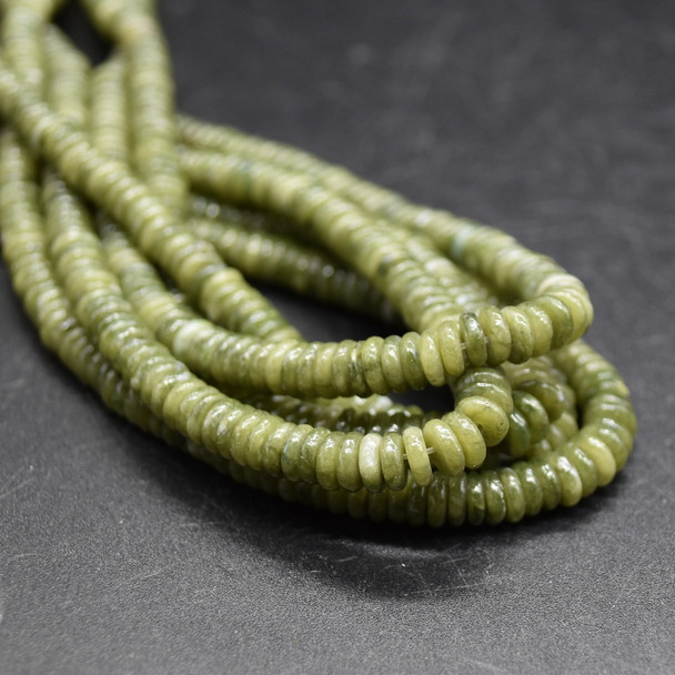 High Quality Grade A Natural Green Jade Semi-precious Gemstone Rondelle / Spacer Beads - 6mm x 2mm - 15'' Strand
