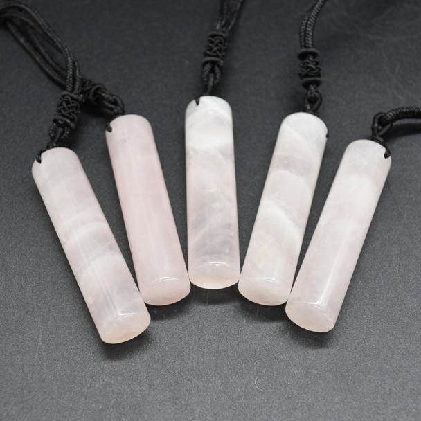 Natural Rose Quartz Semi-precious Gemstone Cylinder Pendant - Length 5.5cm - 6cm - 1 Count