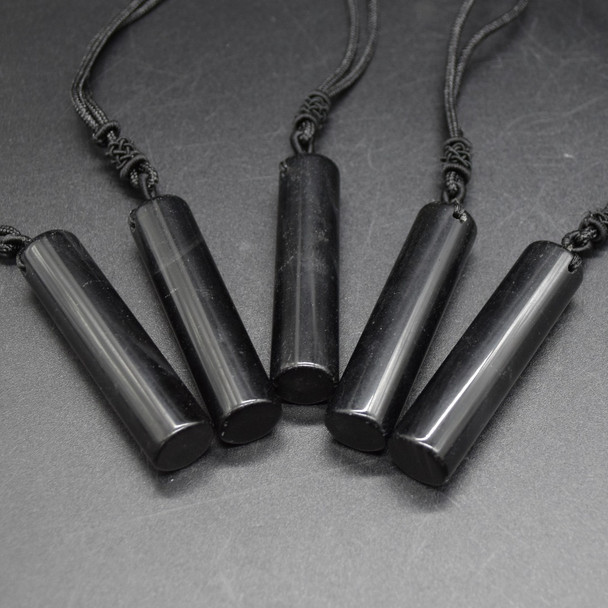 Natural Black Obsidian Semi-precious Gemstone Cylinder Pendant - Length 5.5cm - 6cm - 1 Count