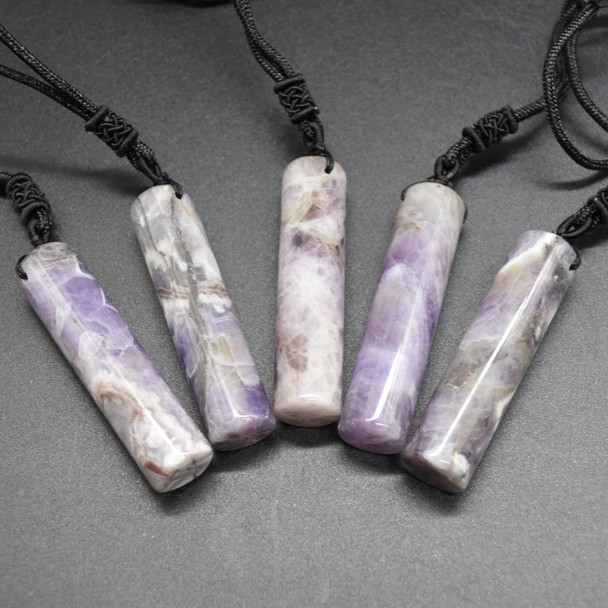 Natural Chevron Amethyst Semi-precious Gemstone Cylinder Pendant - Length 5.5cm - 6cm - 1 Count