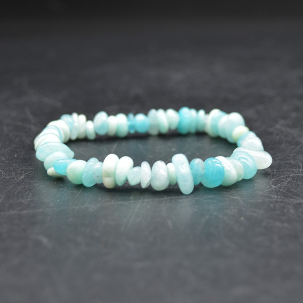 Natural Peruvian Amazonite Semi-precious Gemstone Chip , Nugget Beads Sample strand, Bracelet - 5mm - 8mm, 7.5''