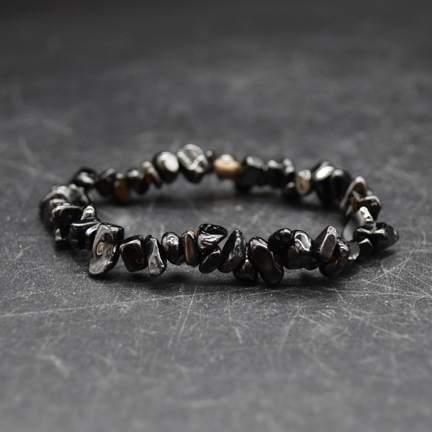 Black Agate Semi-precious Gemstone Chip , Nugget Beads Sample strand, Bracelet - 5mm - 8mm, 7.5''