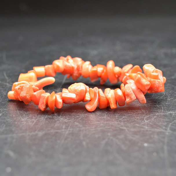 Peach Coral (Dyed) Semi-precious Gemstone Chip , Nugget Beads Sample strand, Bracelet - 5mm - 8mm, 7.5''