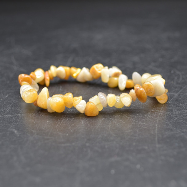 Natural Yellow Jade Semi-precious Gemstone Chip , Nugget Beads Sample strand, Bracelet - 5mm - 8mm, 7.5''