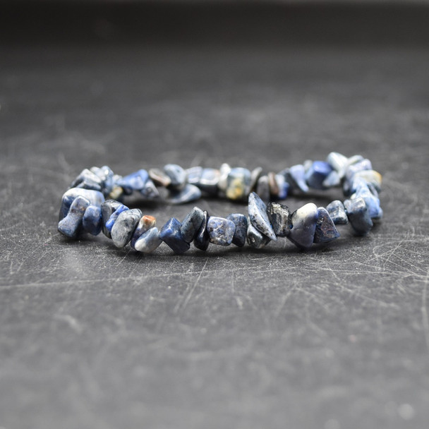 Natural Dumortierite Semi-precious Gemstone Chip , Nugget Beads Sample strand, Bracelet - 5mm - 8mm, 7.5''