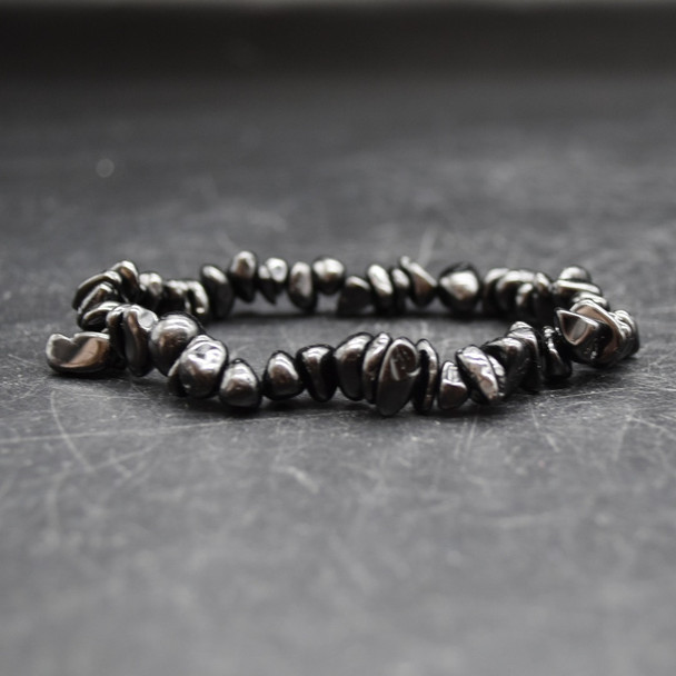 Natural Black Spinel Semi-precious Gemstone Chip , Nugget Beads Sample strand, Bracelet - 5mm - 8mm, 7.5''