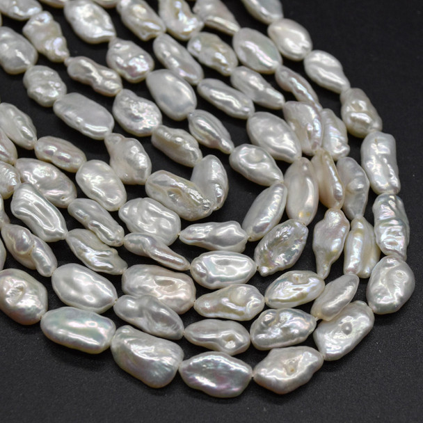 High Quality Grade A Natural Freshwater White Biwa Souffle Pearl Beads - approx 14mm - 18mm x 7mm-9mm - 14'' strand