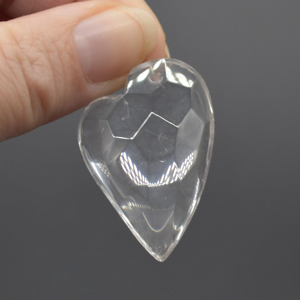 Natural Crystal Clear Quartz Semi-precious Faceted Heart Gemstone Pendant - 3.5cm