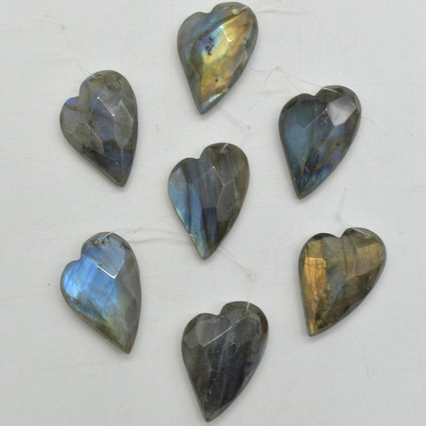 Natural Labradorite Semi-precious Faceted Heart Gemstone Pendant - 3.5cm