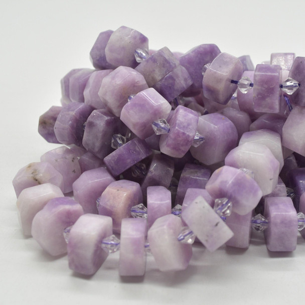 Lepidolite Semi-Precious Gemstone Irregular Chunky FACETED Rondelle Beads - 8mm x 14mm -  15'' Strand