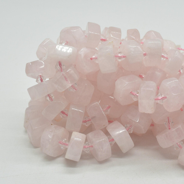 Pale Rose Quartz Semi-Precious Gemstone Irregular Chunky FACETED Rondelle Beads - 8mm x 14mm -  15'' Strand