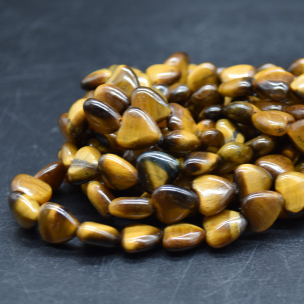 Natural Tiger Eye Semi-precious Gemstone Heart Beads - 12mm - 15'' Strand