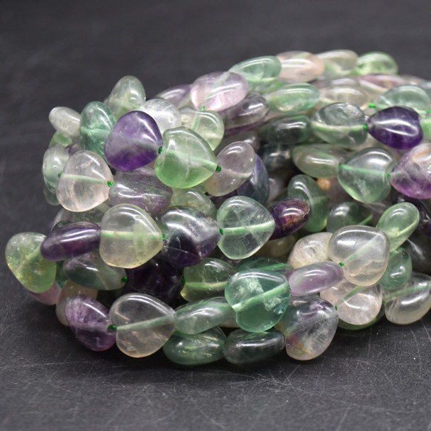 High Quality Grade A Natural Rainbow Fluorite Semi-precious Gemstone Heart Beads - 12mm - 15'' Strand