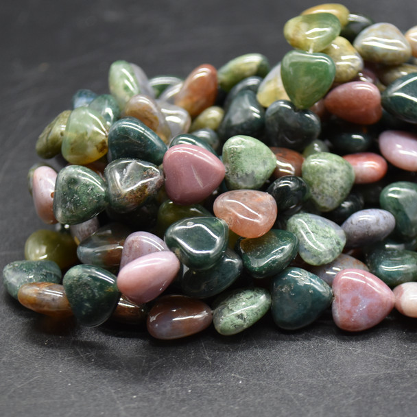 Natural Fancy Jasper / Indian Agate Semi-precious Gemstone Heart Beads - 12mm - 15'' Strand