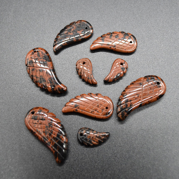 Natural Mahogany Obsidian Semi-precious Gemstone Carved Feather Pendants - 3 Sizes