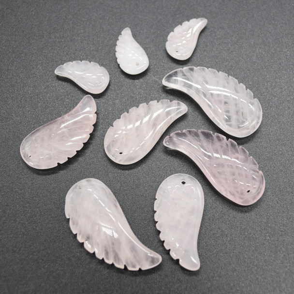 Natural Rose Quartz Semi-precious Gemstone Carved Feather Pendants - 3 Sizes