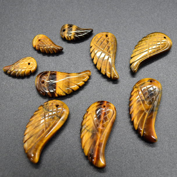 Natural Tiger Eye Semi-precious Gemstone Carved Feather Pendants - 3 Sizes