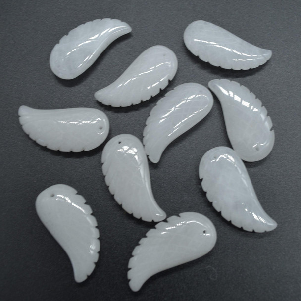 Natural White Jade Semi-precious Gemstone Carved Feather Pendant - 3.5cm x 1.7cm