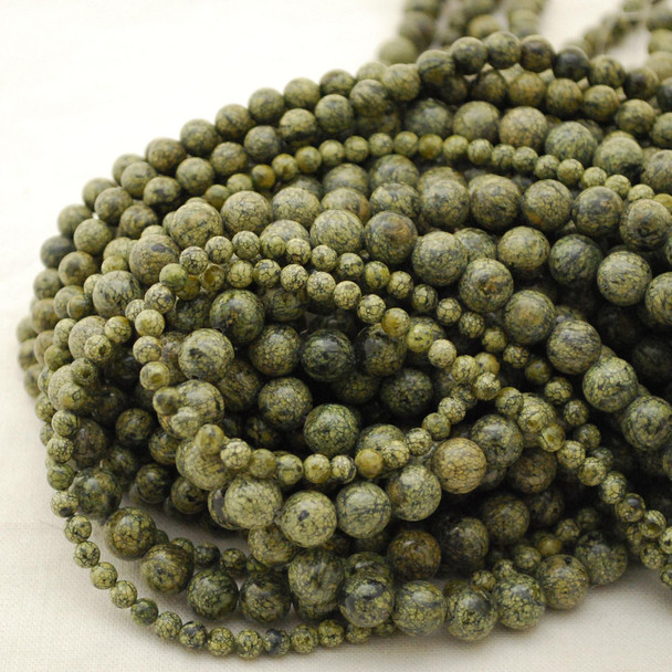 Natural Yellow Green Serpentine Semi-precious Gemstone Round Beads - 4mm, 6mm, 8mm sizes - 15'' Strand