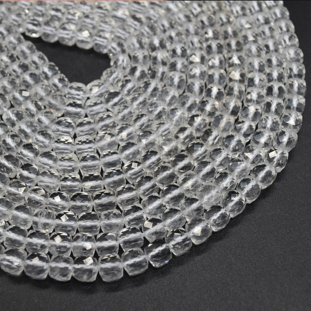 Natural Clear Crystal Quartz Gemstone Faceted Cube Beads - 6.5mm - 15'' Strand