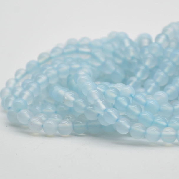 Pale Light Blue Agate Semi-precious Gemstone Round Beads - 4mm size - 15'' strand