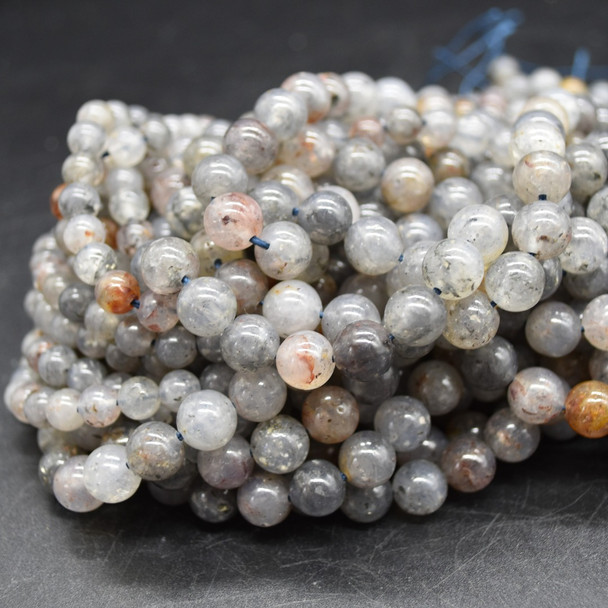 High Quality Grade A Natural Sesame Quartz Semi-Precious Gemstone Round Beads - 6mm, 8mm, 10mm sizes - 14" strand