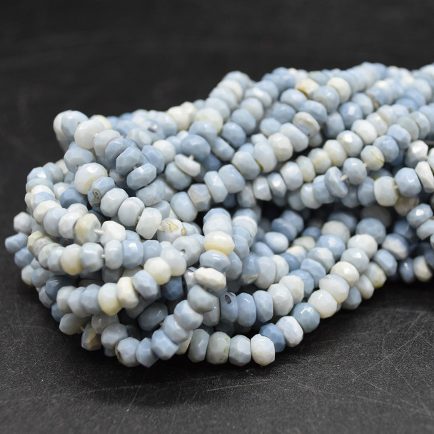 Natural Blue Opal Semi-Precious Gemstone FACETED Rondelle Beads - 4mm x 2.5 - 3mm - 14'' Strand