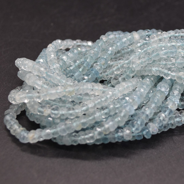 Natural Pale Aquamarine Semi-Precious Gemstone Irregular Faceted Rondelle / Spacer Beads - 4mm - 4.5mm x 3mm - 13'' Strand